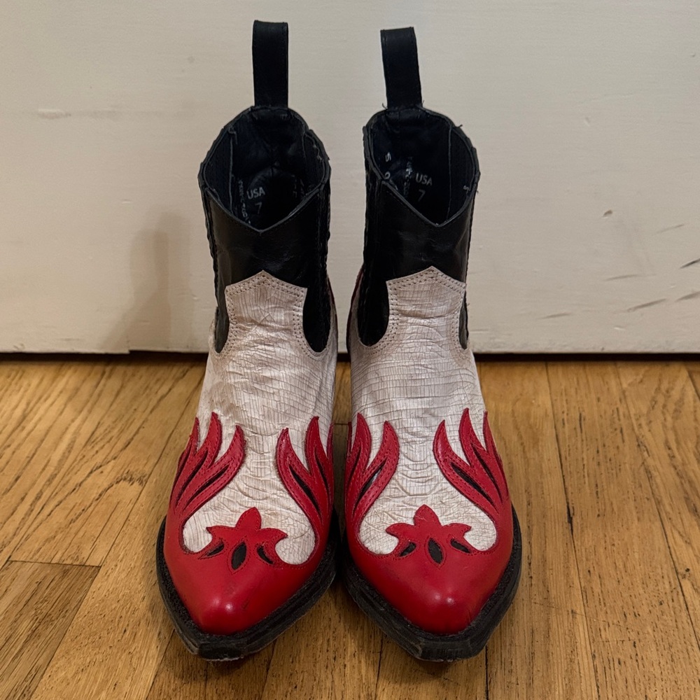 Mexicana Real Leather Flame Red and White Western Ankle Boots